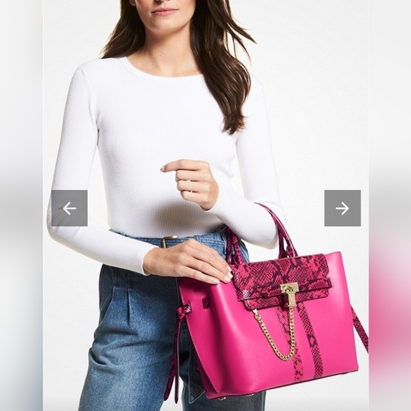Authentic Michael Kors Hamilton Legacy Large Bag in Fuschia and Croc effect - Picture 2 of 12
